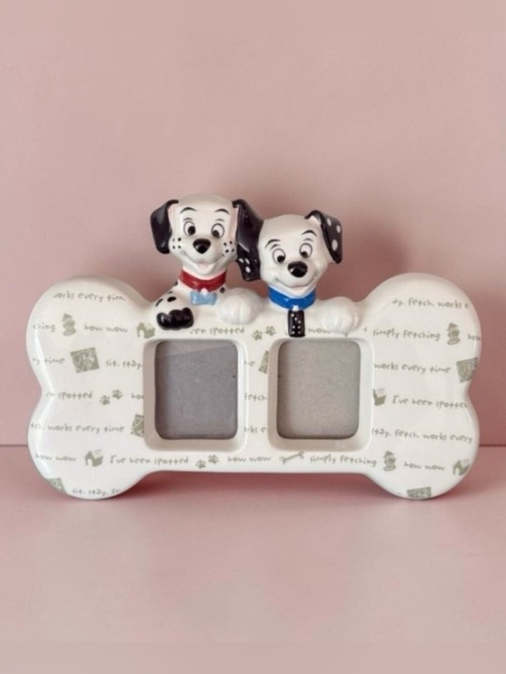 Vintage Disney 102 Dalmatians Bone-Shaped Picture Frame -Domino & Little Dipper